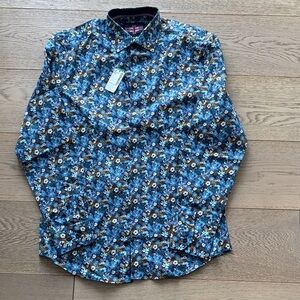 Blue Floral Long-Sleeve Button-Down Shirt by Unknown Brand